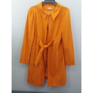 J Peterman Trench Coat Jacket Womens 4 Orange Linen Blend Long Tie Front Lined